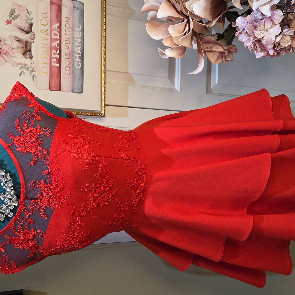 Nwot Doly 36 Size Elegant Red Lace Mini Dress - Picture 6 of 17